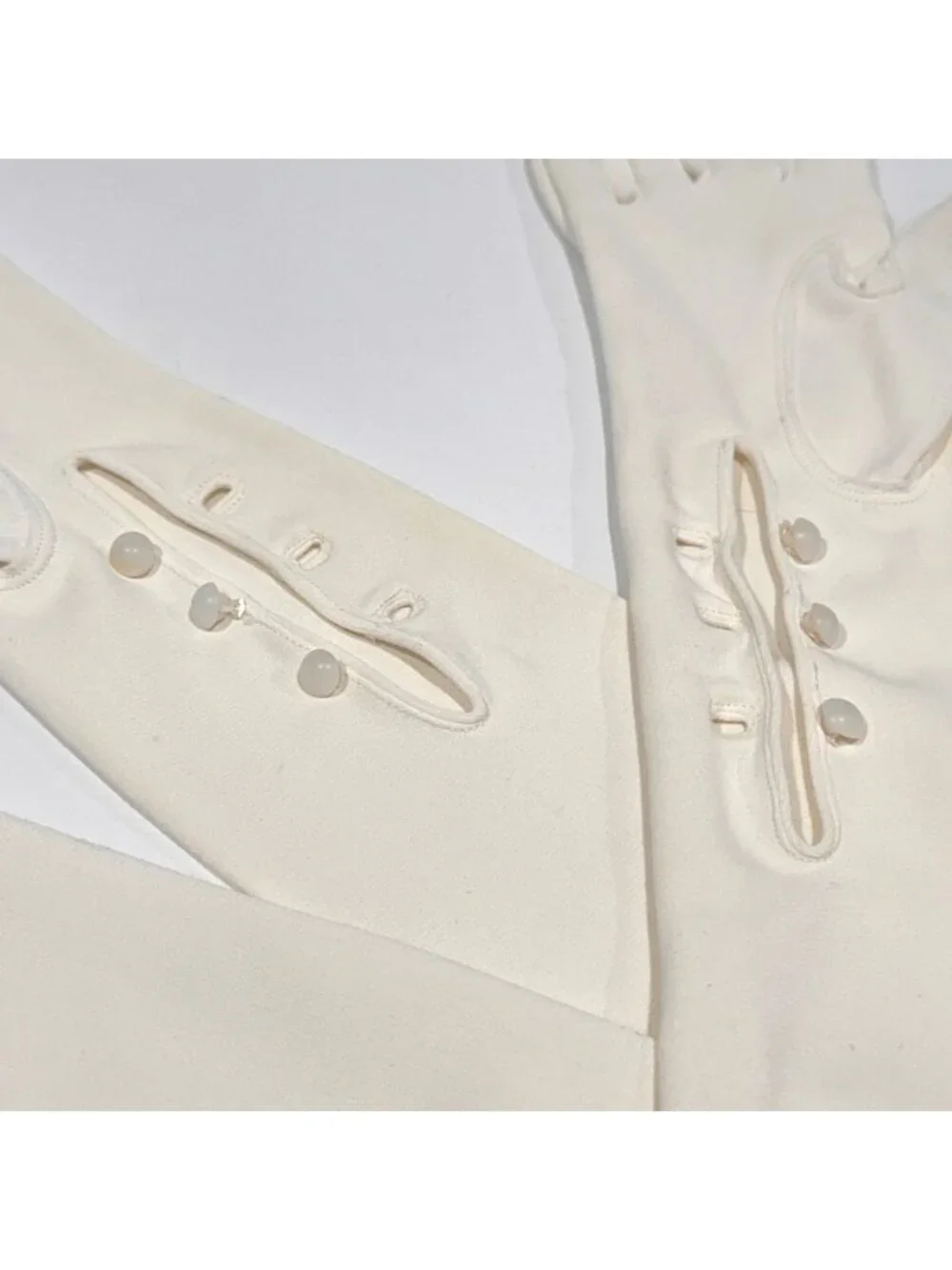 Vintage Off White Cream Button Up Formal Opera Gloves